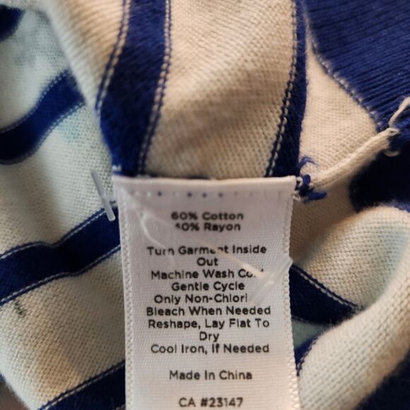 Talbots Womens White Blue Striped Floral Button Up Cardigan Size Large Coastal - Picture 7 of 9